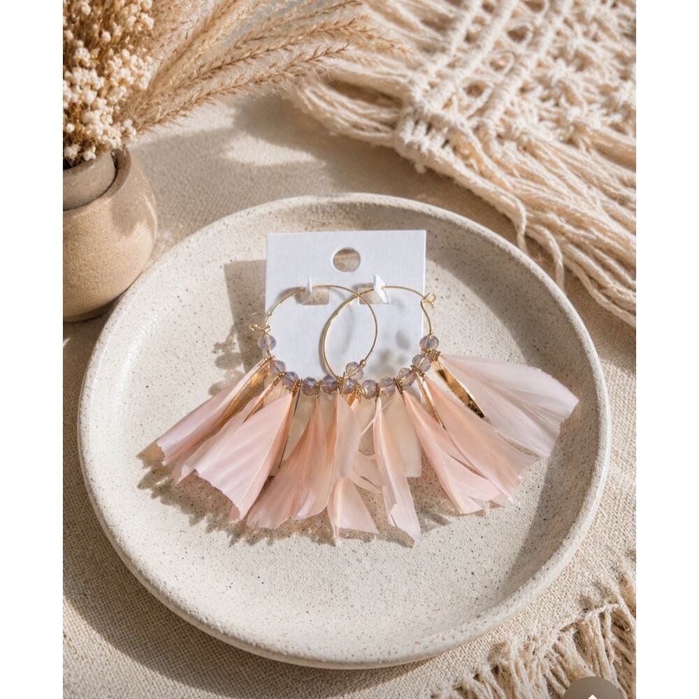 Express Gold Pink Feather Beaded Earring New